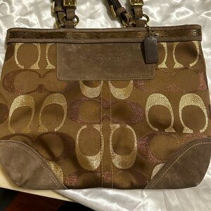 Coach Brown suede beaded Signature Tote Bag